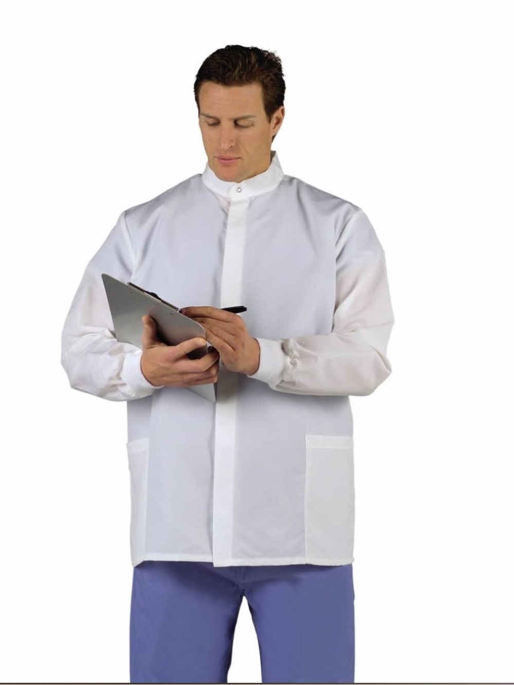 Fluid-Resistant Unisex Short Barrier Lab Coat, White, Size S